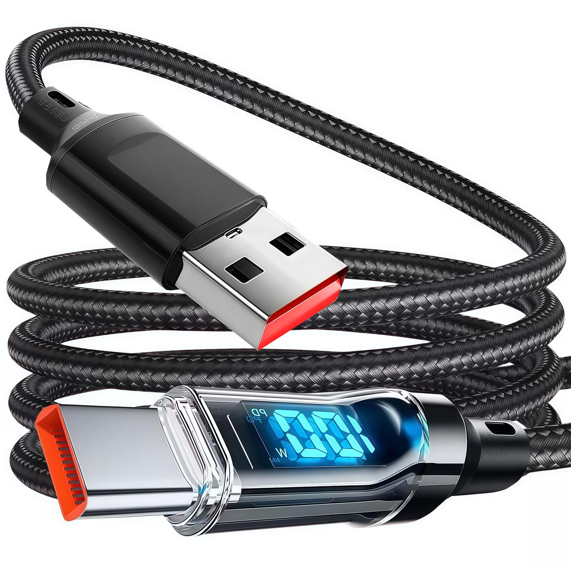 

Интеллектуальный кабель для быстрой зарядки 240 Вт для устройств Apple, Huawei и Type-C 2m Black with Digital Display 120W