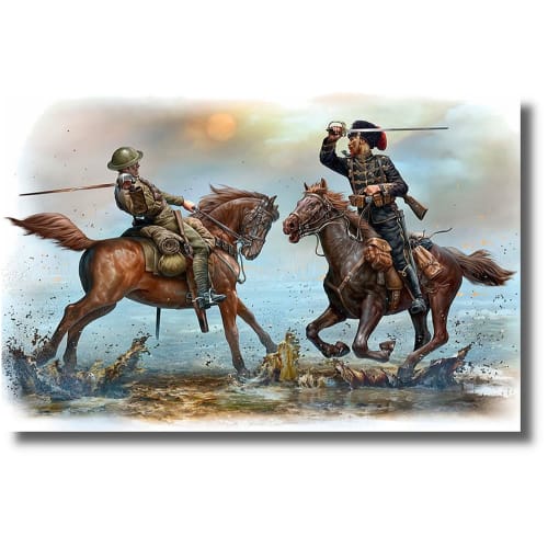 

Master Box 1/35 Scale British and German Cavalry Encounter Battle Scene (2 Figures) Plastic Model Kit MB35184
