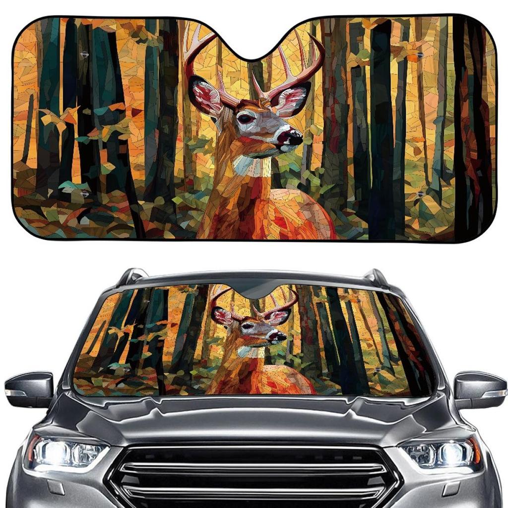 SHEIN Elk Print Aluminum Foil Sunshade - Portable, No-Install Windshield Visor for Men & Women