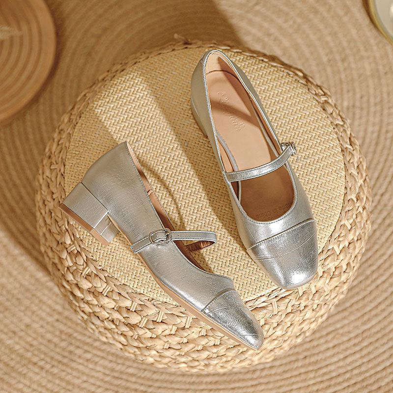 One word with Mary Jane shoes retro low-heeled single shoes women's new square head high heels thick heel