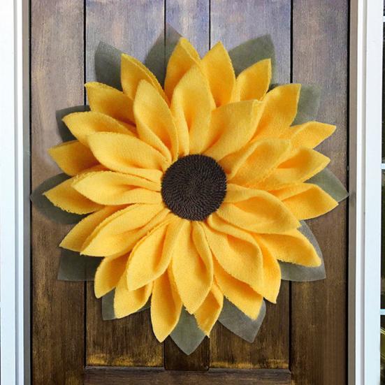 16,54 Zoll Sonnenblumenkranz für Haustür Künstliche Sonnenblumen Jute Girlande Bauernhaus Außen Hängendes Willkommensschild für Zuhause Wand Garten Hof