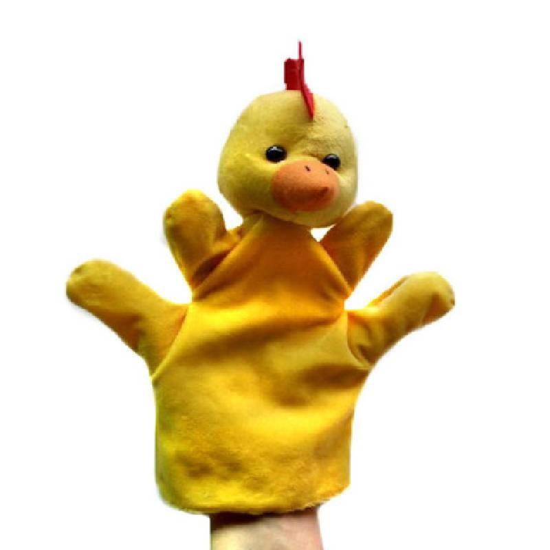 Weiche und entzückende Handpuppen von Gemeinschaftshelfern mit bunten Tiermotiven