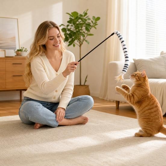 Funny Cat Stick Toy, Cat Toys for Indoor Cats, Interactive Cat Teaser Wand, Plush Kitten Toys, Cat Toy for Indoor Play Exercise