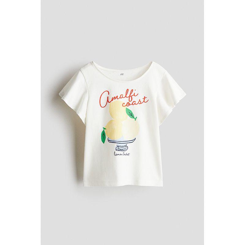 

Детская одежда HM Футболка для девочки 2025 Лето Новое поступление Западный стиль Рукав с оборками Хлопок С принтом Круглый вырез Топ 1290744