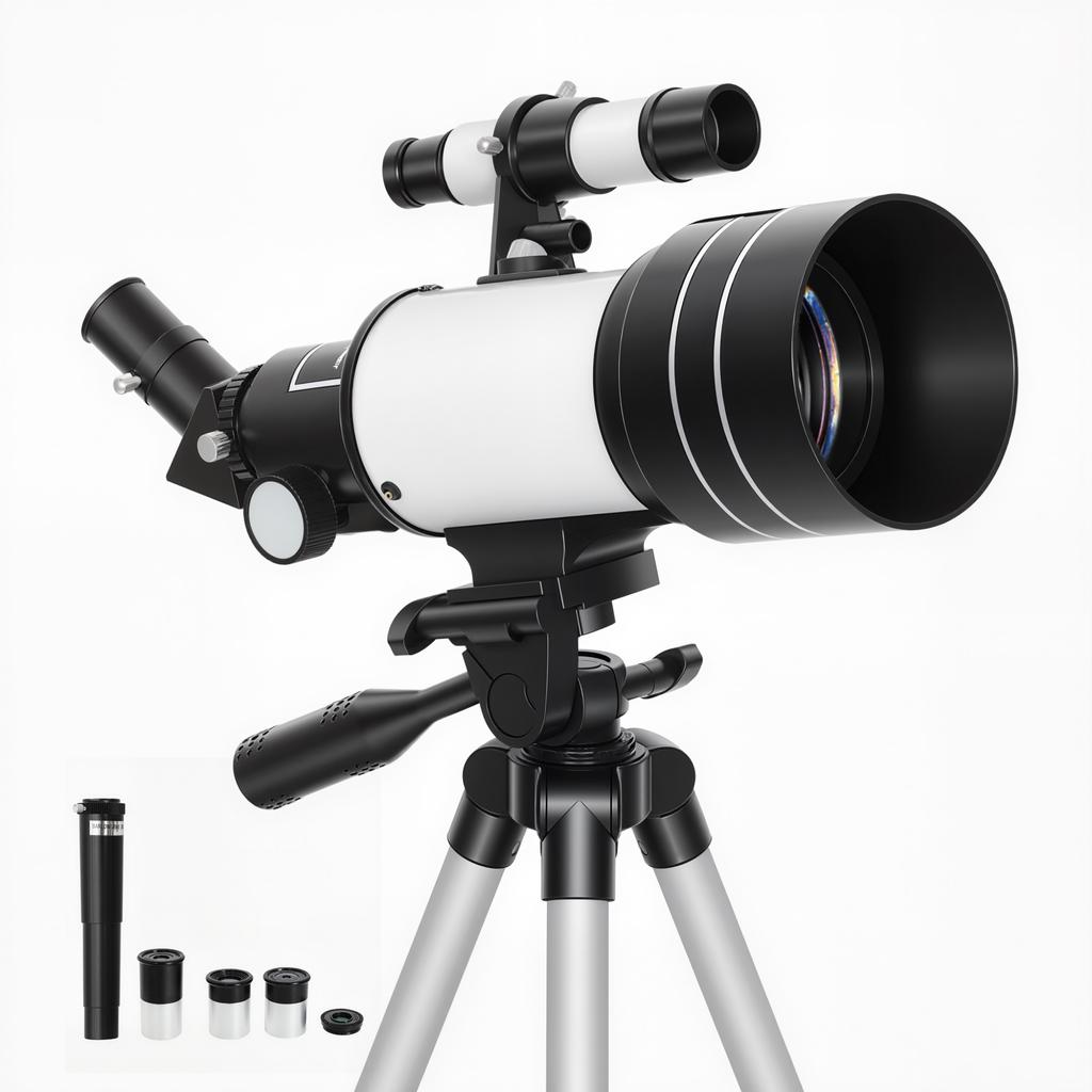 Astronomical Telescope, 70 mm, 100X/50X/30X, 3 Eyepieces, 76 x 76 x 133 cm, White