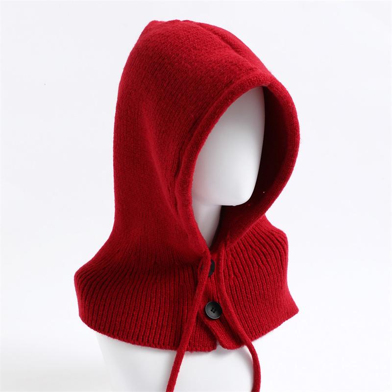 Kordelzug Knopf Hut Schal integriert einfarbig vielseitig Wolle gestrickte Sturmhaube Hut Winterschal