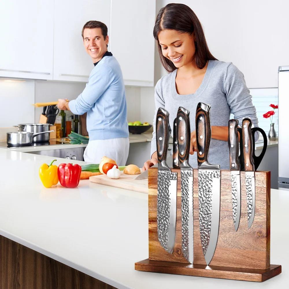 Wooden Magnetic Knife Holder Double-Sided Knife Display Rack Home Knives Utensils for Kitchen Counter Multifunctional Storage