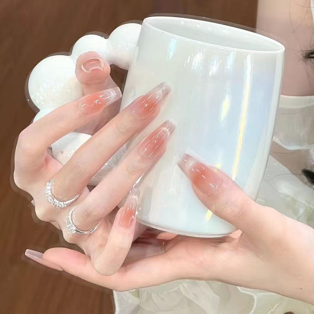 2025 New Nail Wearable Nail Plate Short Style for Students High Quality Simple French Cat Eye Whitening High-end Sense