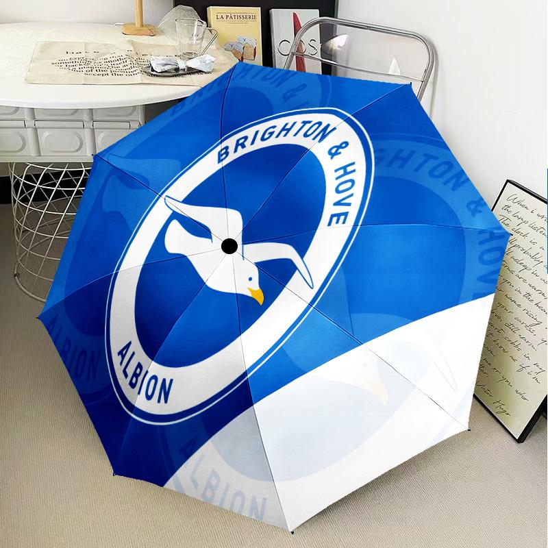 Brighton & Hove Albion Crest Automatic Folding Umbrella - 8-Rib Travel Umbrella with Auto Open/Close & Portable Gifts for holidays or birthdays