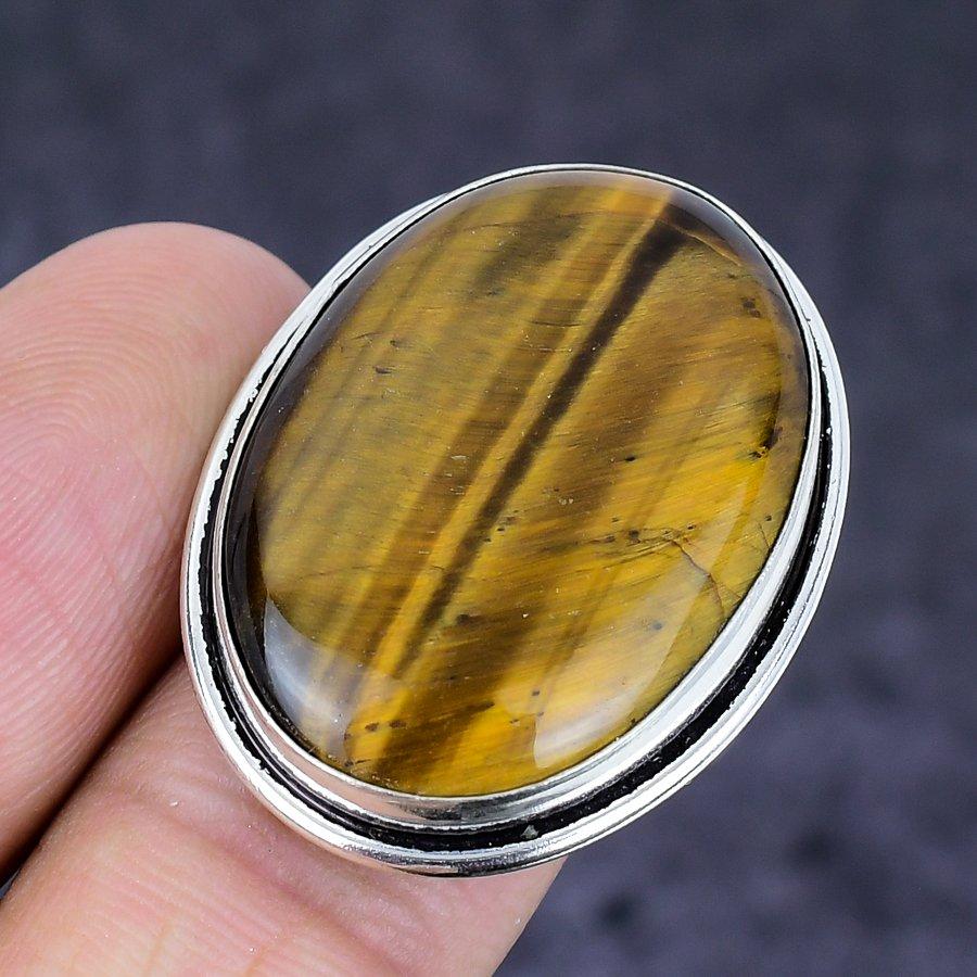 Natural Tiger Eye Gemstone 925 Sterling Silver Jewelry Ring Size 8.5 Z0H60