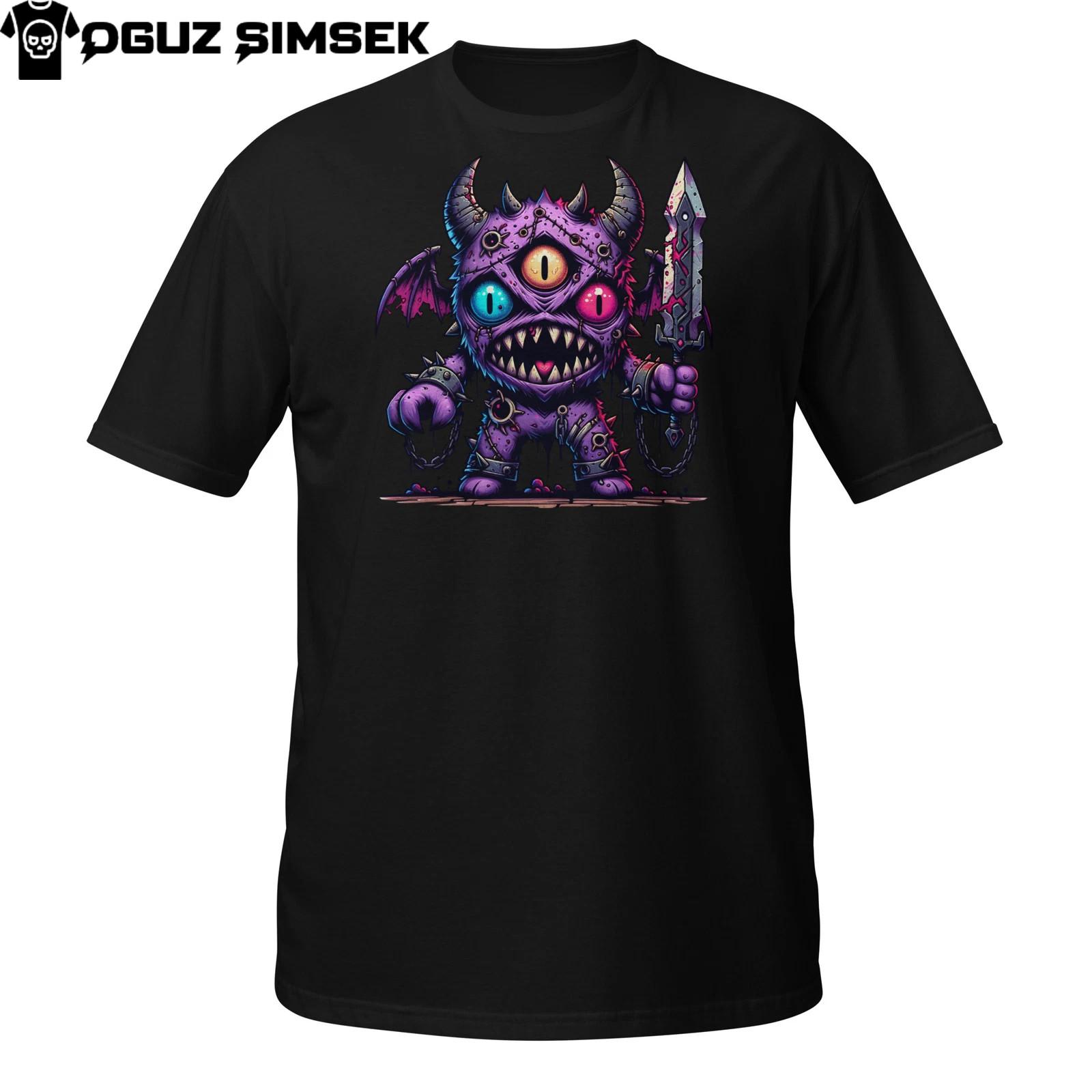 Three-Eyed Demon T-Shirt Mens Womens Tees Top | Split Face Gothic Monster | Creepy Fantasy Sword Tee XL