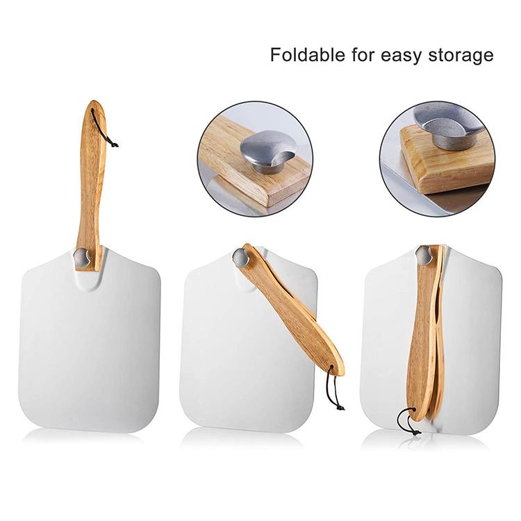 12 Inch Aluminum Pizza Paddle Pizza Peel with Foldable Wood Handle for Baking Homemade Pizza Bread