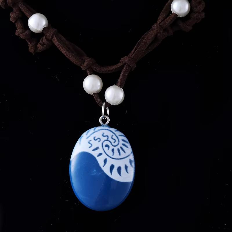 MINISO Anime Movie Princess Moana Necklace Cosplay Handmade Braided Leather Rope Necklace for Women Girl Jewelry Prop Accessories
