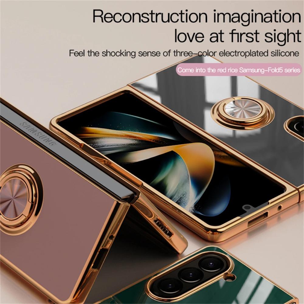 Shockproof Plating Ring Holder Phone Case for Samsung Galaxy Z Fold 6 5 4 Protective Stand Back Shell Luxury Full Protection Cover
