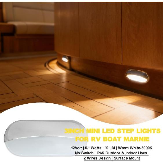 Boat Courtesy Lights 3 Inch Oval RV Step Lights with 316SS Bezel for RV Camper Marine Boat Footwell Cabin Deck Light 12V 0.1W 3000K Warm White