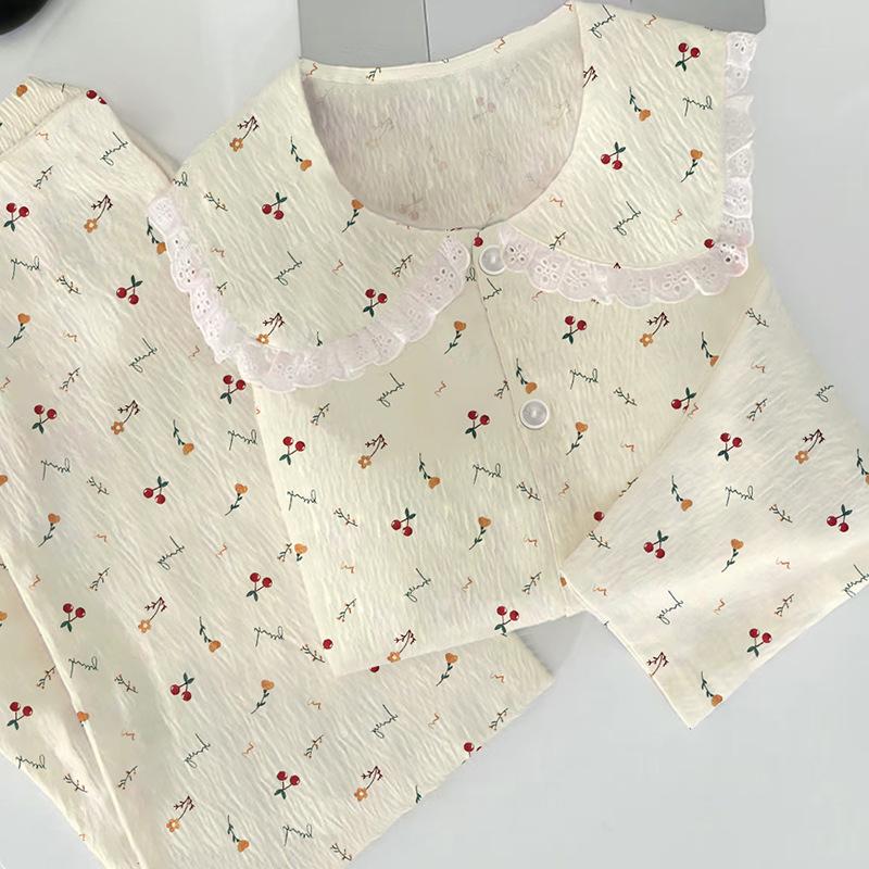 Spring Long-Sleeved Pajamas Women'S Thin Cloud Cotton Sweet Little Cherry Casual And Comfortable Loungewear Set