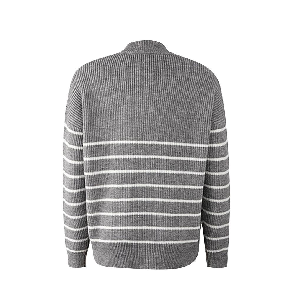 Damski modny sweter w paski z półgolfem i zamkiem na piersi