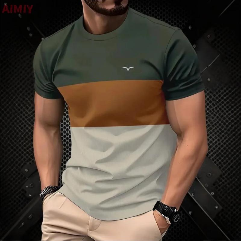 T Shirt Man Classic Men's Clothing Outdoor Round Neck Short Sleeve Top Stripe Print Street Loose T-Shirt