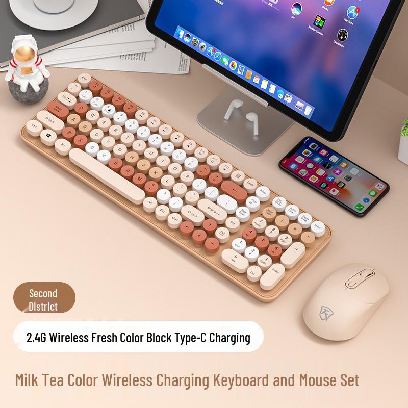 Bluetooth Wireless Silent Mechanical Keyboard & Mouse Set for Girls - Rechargeable and Stylish for Office Use