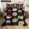 Japanese Sushi King Queen Duvet Cover Little Cat Bedding Set Novelty Cartoon Pet Animal Japan Food White Polyester Quilt Cover