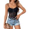 2026 European & American Sexy Slim-Fit Black Lace Button Camisole Bodysuit for Women