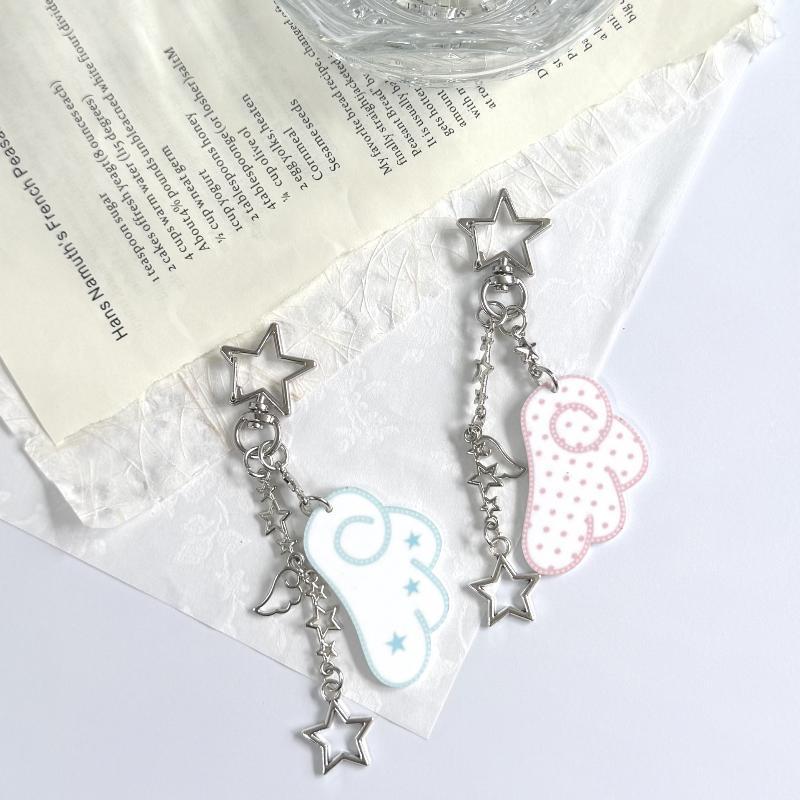 Y2K Stars Wings Keychain Glitter Shiny Pendant Kawaii Bag Hanging Decor for Y2K Style Outfit Accessory
