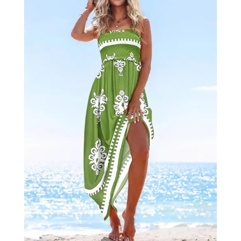 Printed Sleeveless Dress High-waisted Summer Slimming Beach Vacationbeach Halter