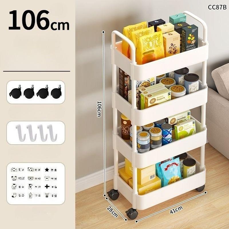 

Многоярусная мобильная стойка для хранения для ванной, кухни или спальни - напольная тележка-полка 2XL белый