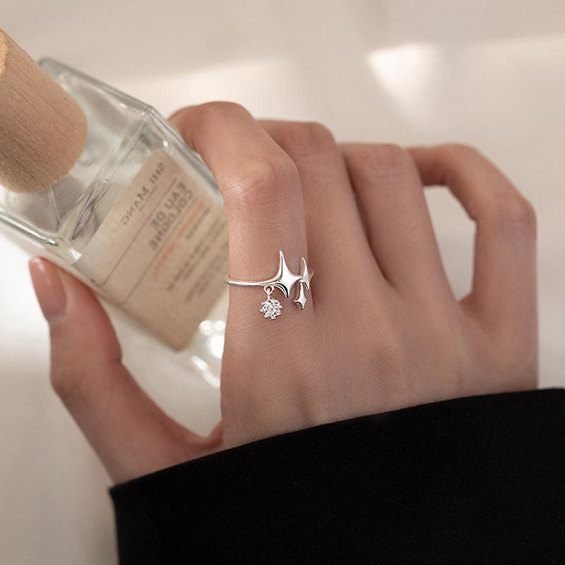 Ladies Adjustable Zircon Star Open Rings Jewelry