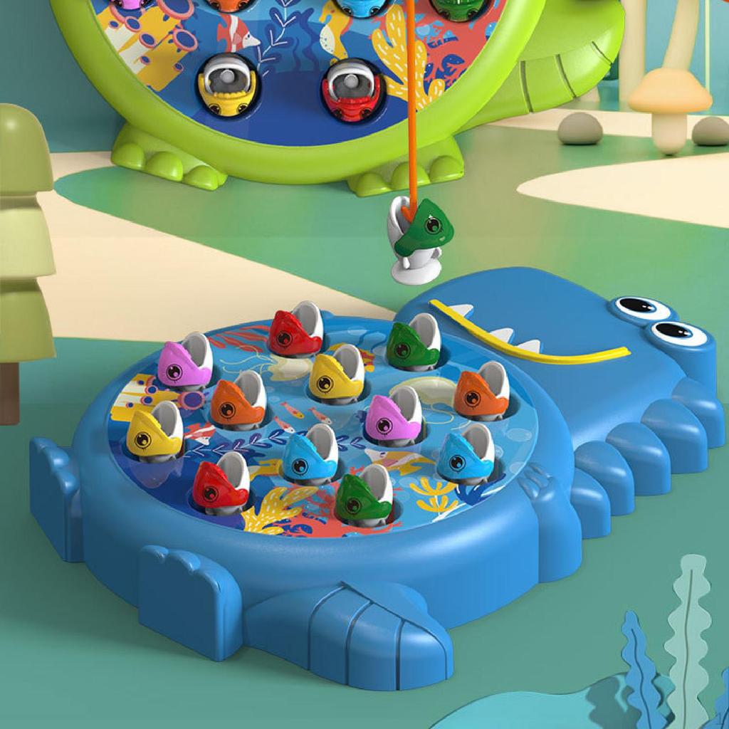 Magnetic Dinosaur Fishing Toy Interactive Activity Durability Early Learning Green