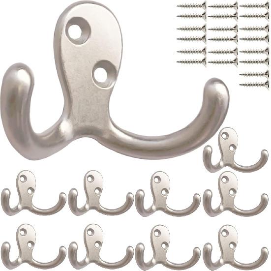 Coat Hooks Hardware, 10Pcs Wall Hooks Heavy Duty Hooks for Hanging Coats No Rust Double Robe Hook Wall Mounted for Key Towel Bags Cup Hat (Black)