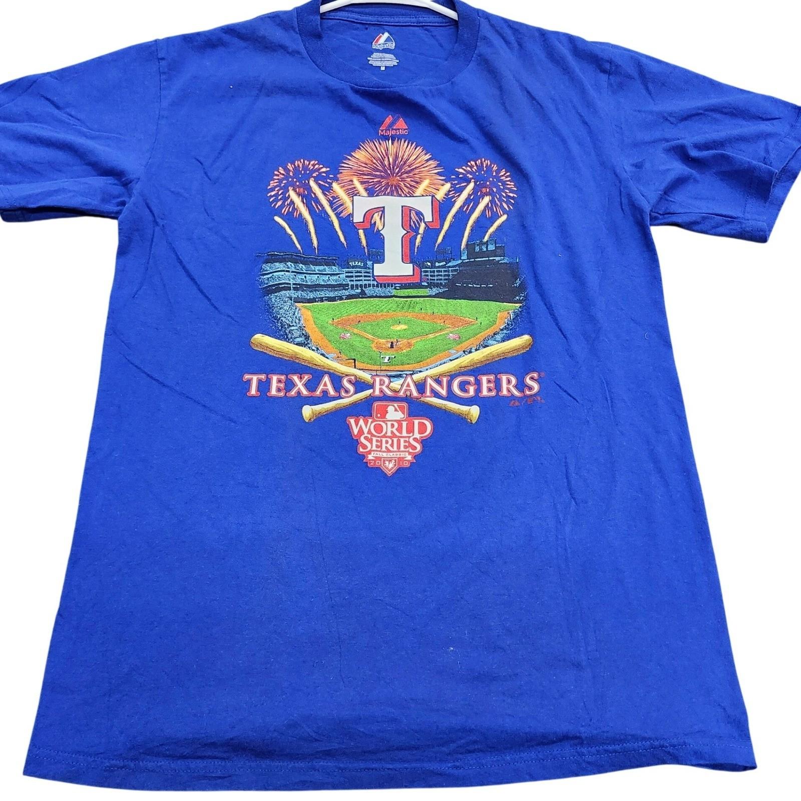 Majestic Texas Rangers 2010 World Series Blue Graphic Mens Medium Unisex T-Shirt S
