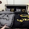 Super Soft Breathable Black Grey Color Blocking Crown Letter Duvet Cover Set At Home High Definition Printing Queen King Size