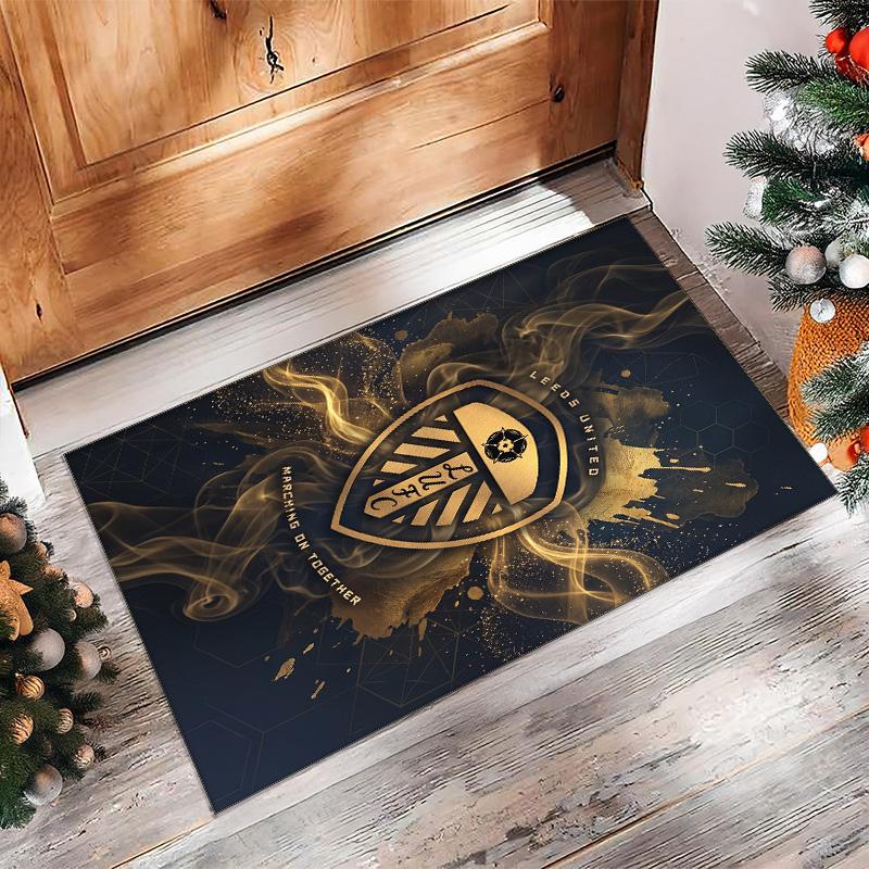 Leeds United Football Print Crystal Velvet Rug, Comfortable Water Absorbent Non Slip Indoor Floor Carpet