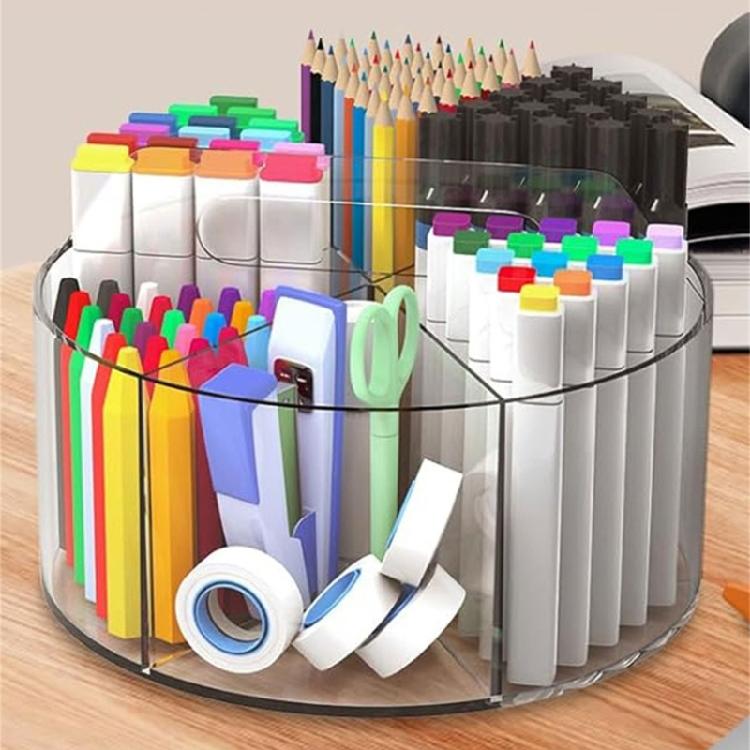 360 Degree Rotating Pen Holder 6 Compartment Clear Acrylics Pen Holder Desk Organizers Art Supply Organizers Storage Box