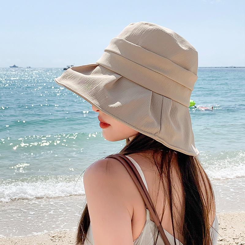 Fashion Solid Color Bucket Hat for Women Summer Wide Brim Sunshade Ruffle Brim UV Protection Basin Cap Girls Outdoor Hat