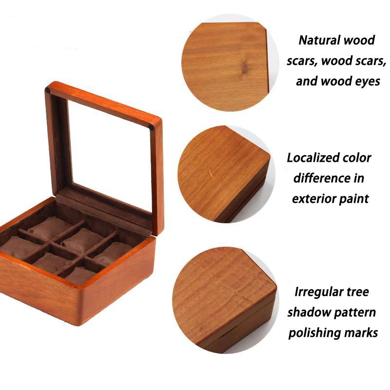 Solid Wood Watch Storage Box Men Wrist Watches Organizer Boxes with Transparent Window Retro Bracelet Jewelry Display Case