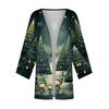 Women's Casual Fashion Caot Christmas Print Lightweight Medium Length Jacket Cardigan
