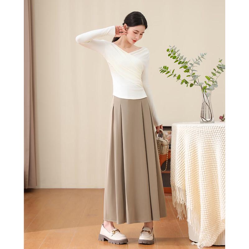 TERRE BLEUE Women's A-Line Pleated Long Skirt