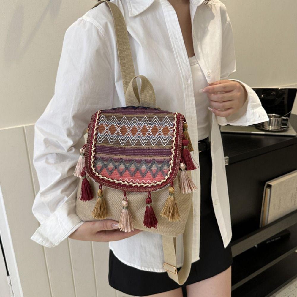Small School Bag Ethnic Style Backpack Tassel Embroidery School Bag Ladies/Girls