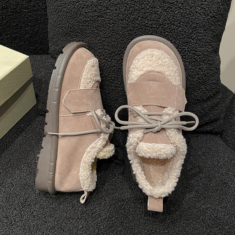 

Snow boots women s winter cute casual velvet thickened flat-bottomed round cotton shoes 43 хакі