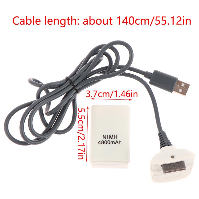 1Set 4800Mah Rechargeable Battery Pack Black/White For Xbox 360 Wireless Game Controller Gamepads With Usb Charging Cable