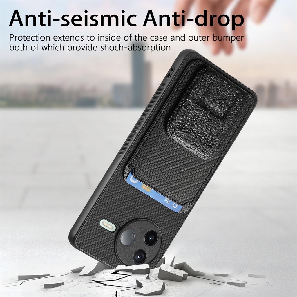 For Xiaomi Poco F7 Pro 5G/Xiaomi Redmi K80 5G Case Card Holder Carbon Fiber Texture Leather Coated TPU Phone Cover