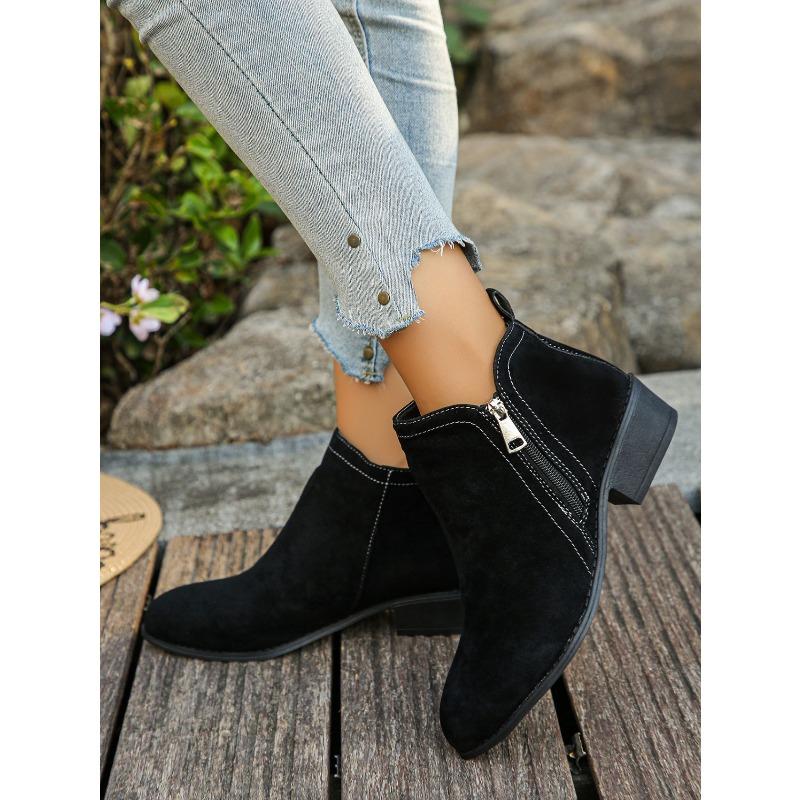 Winter 2025 New Pointed Toe British Style Booties Women's Plus Size Vintage Vintage Side Zip Chelsea Boots