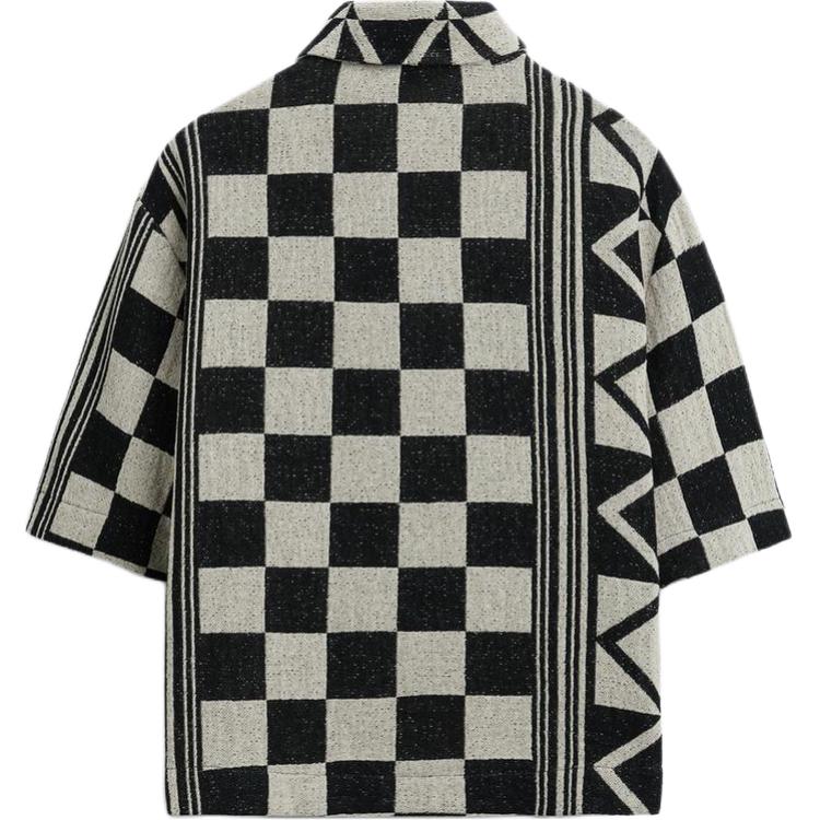 Zara Loose Geometric Pattern Casual Polo Shirt Men shirts Black White 6085464-064