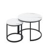 Moderne Witte 2-delige Nestelende Ronde Salontafel Set, 60cm Metalen Frame Bijzettafel voor Kleine Ruimte Woonkamer Slaapkamer Balkon Terras Kantoor