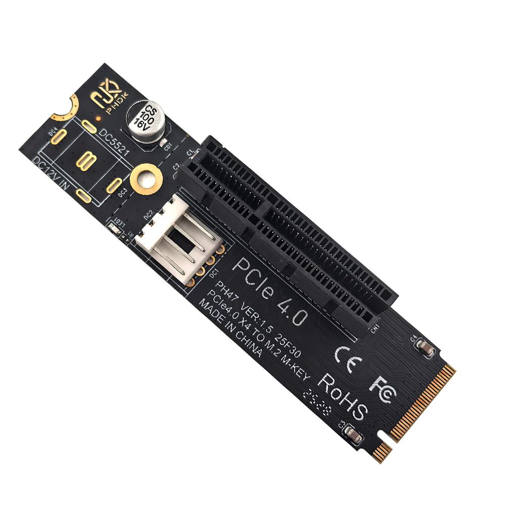 NGFF M.2 To PCI-E 4X SATA Power Riser Compatible with X1 X4 X8 X16 PCI-e Interface Adapter Card
