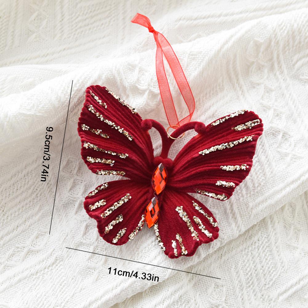 Red Velvet Flocked Christmas Tree Pendant Snowflake Bell Wreath Stocking Bow Elk Christmas Decoration Ornaments Home Decor