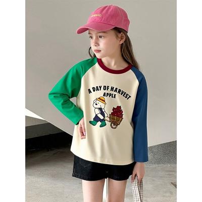 Brand Foreign Trade Korean-Style Children's Clothing, New Spring Collection, Children's Long-Sleeve T-Shirt, Girls' Cartoon Pure Cotton Base Shirt