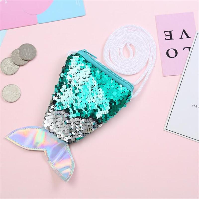 Damen Meerjungfrauenschwanz-Pailletten-Geldbörse, Mädchen-Umhängetaschen, Sling-Geldwechsel-Kartenhalter, Geldbörse, Tasche für Kinder, Geschenke